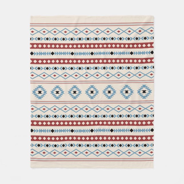 Aztec Blue Red Black Cream Mixed Motifs Muster Fleecedecke (Vorderseite)