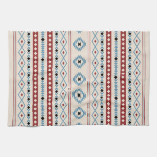 Aztec Blue Red Black Cream Mixed Motifs Muster Geschirrtuch