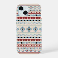 Aztec Blue Red Black Cream Mixed Motifs Muster