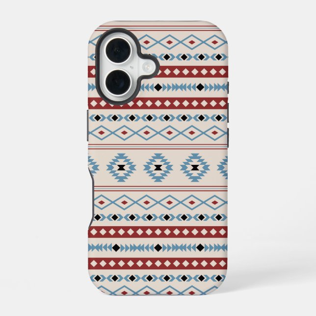 Aztec Blue Red Black Cream Mixed Motifs Muster iPhone 16 Hülle (Rückseite)