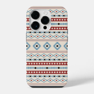 Aztec Blue Red Black Cream Mixed Motifs Muster iPhone 14 Pro Hülle