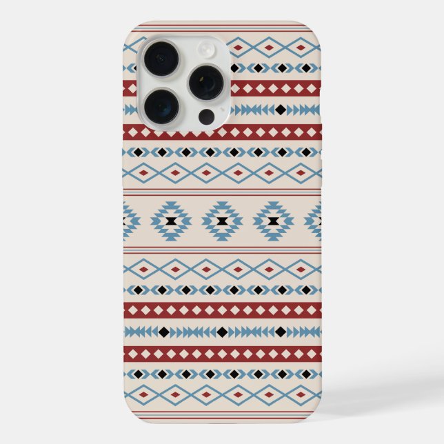Aztec Blue Red Black Cream Mixed Motifs Muster iPhone Hülle (Rückseite)
