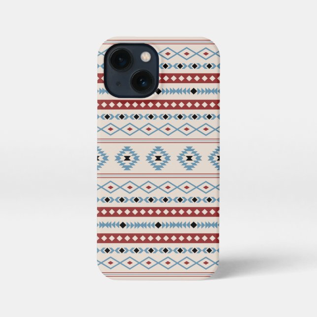 Aztec Blue Red Black Cream Mixed Motifs Muster iPhone Hülle (Rückseite)