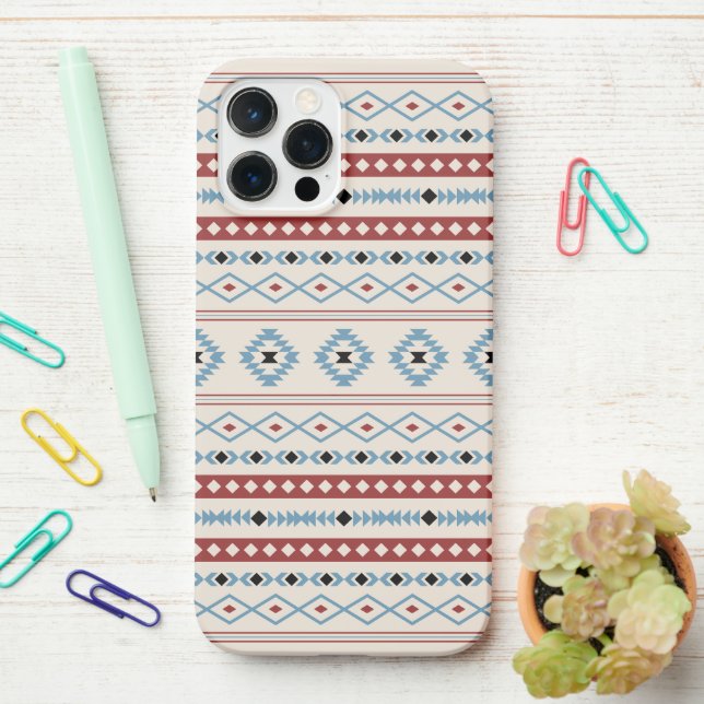 Aztec Blue Red Black Cream Mixed Motifs Muster iPhone Hülle (Auf dem Schreibtisch)