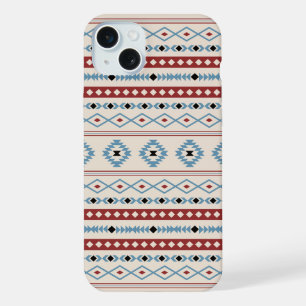 Aztec Blue Red Black Cream Mixed Motifs Muster iPhone 15 Plus Hülle