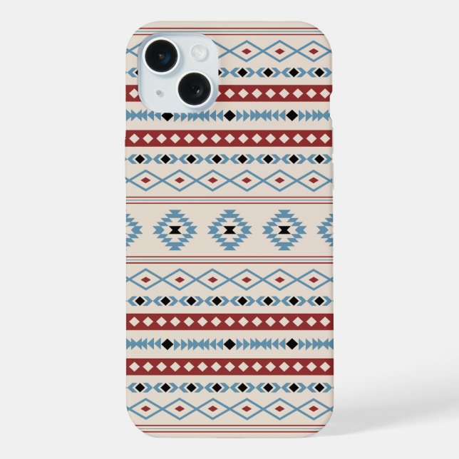 Aztec Blue Red Black Cream Mixed Motifs Muster iPhone Hülle (Rückseite)