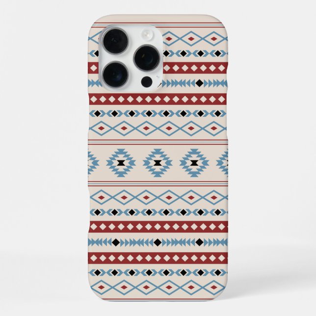 Aztec Blue Red Black Cream Mixed Motifs Muster iPhone Hülle (Rückseite)