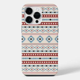 Aztec Blue Red Black Cream Mixed Motifs Muster iPhone 14 Pro Max Hülle