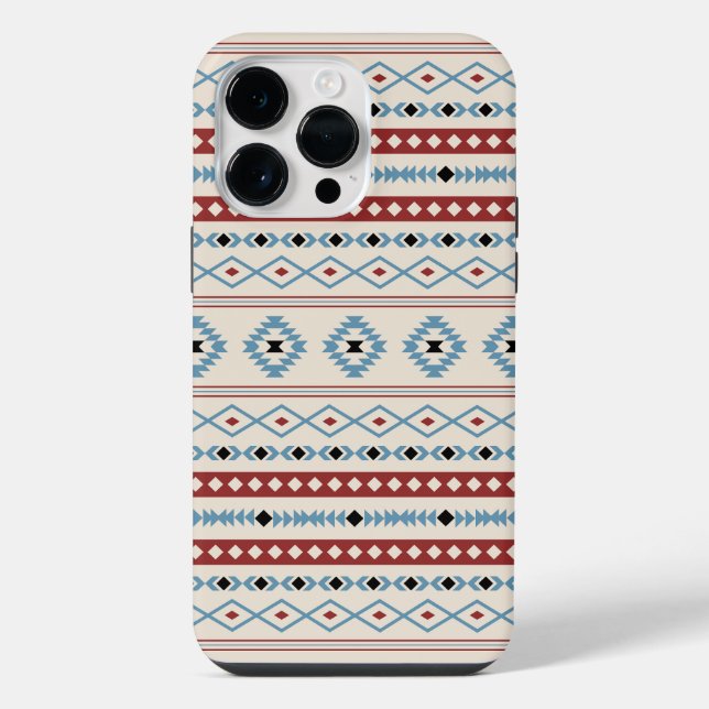 Aztec Blue Red Black Cream Mixed Motifs Muster iPhone Hülle (Rückseite)