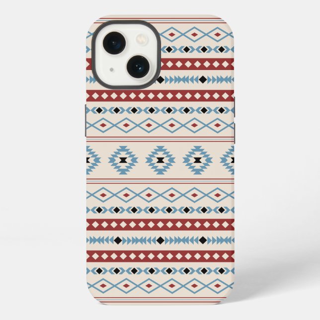 Aztec Blue Red Black Cream Mixed Motifs Muster iPhone Hülle (Rückseite)