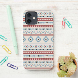 Aztec Blue Red Black Cream Mixed Motifs Muster iPhone 12 Hülle