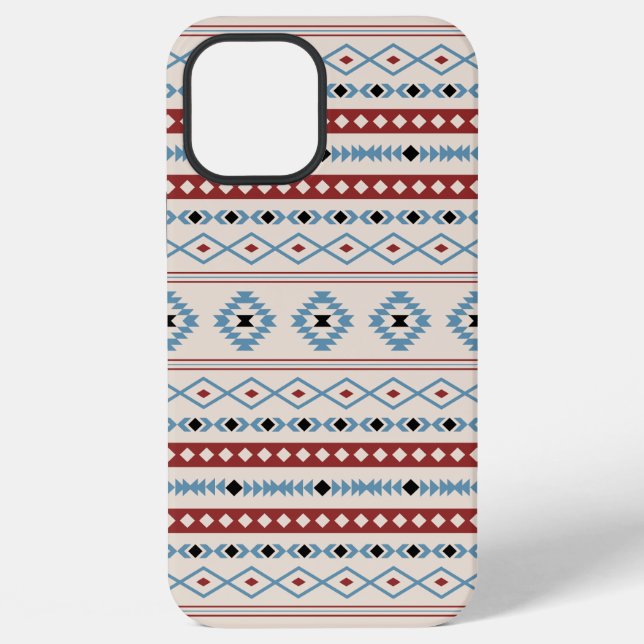 Aztec Blue Red Black Cream Mixed Motifs Muster iPhone Hülle (Rückseite)