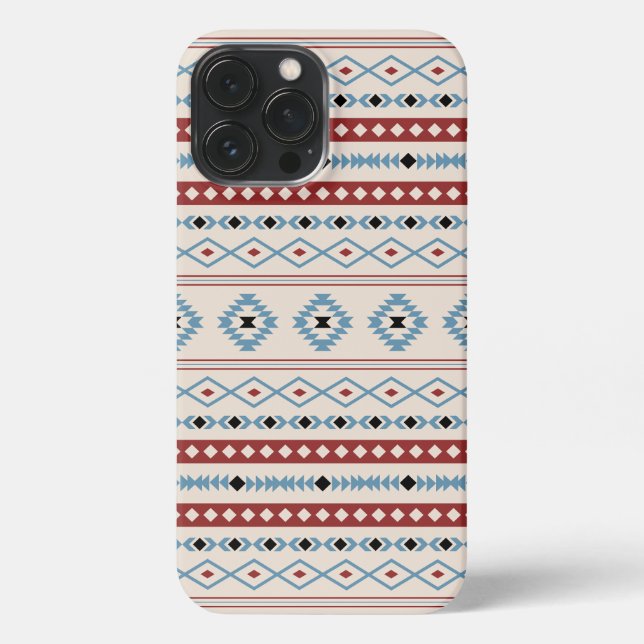 Aztec Blue Red Black Cream Mixed Motifs Muster iPhone Hülle (Rückseite)