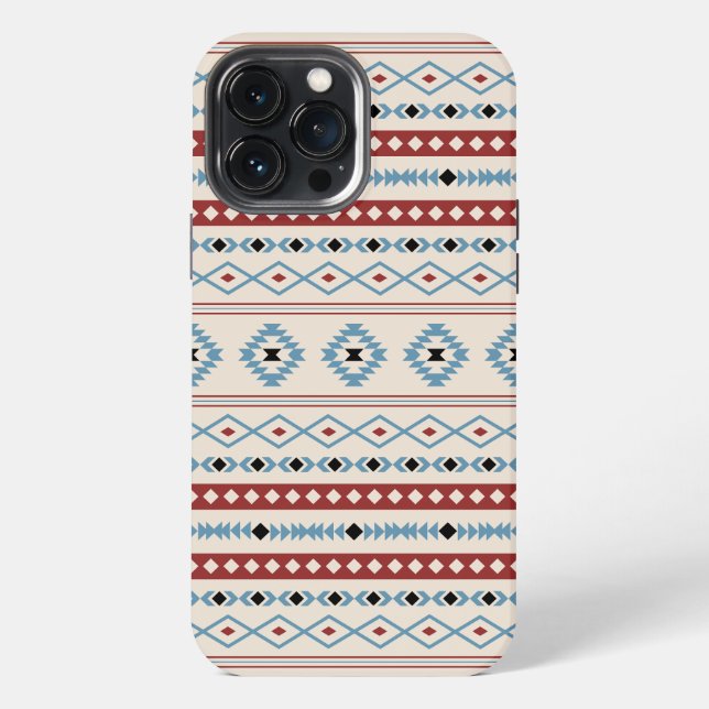Aztec Blue Red Black Cream Mixed Motifs Muster iPhone Hülle (Rückseite)