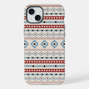 Aztec Blue Red Black Cream Mixed Motifs Muster iPhone 15 Plus Hülle