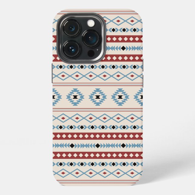 Aztec Blue Red Black Cream Mixed Motifs Muster iPhone Hülle (Hinten)