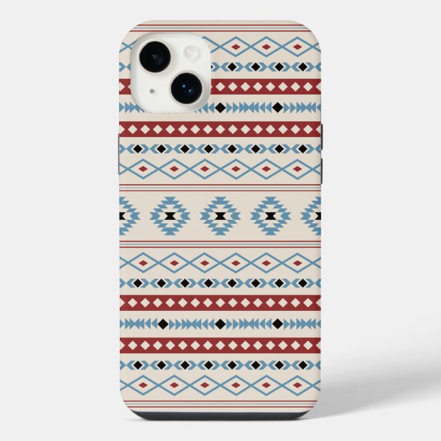 Aztec Blue Red Black Cream Mixed Motifs Muster iPhone Hülle (Rückseite)