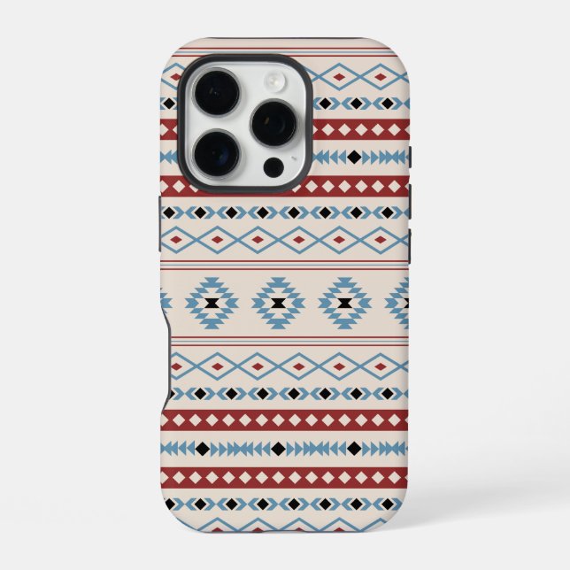 Aztec Blue Red Black Cream Mixed Motifs Muster iPhone Hülle (Rückseite)