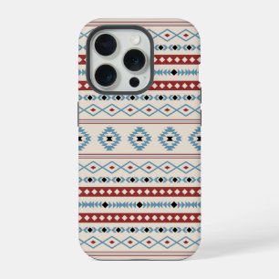 Aztec Blue Red Black Cream Mixed Motifs Muster iPhone 15 Pro Hülle