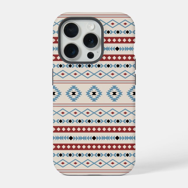 Aztec Blue Red Black Cream Mixed Motifs Muster iPhone Hülle (Rückseite)