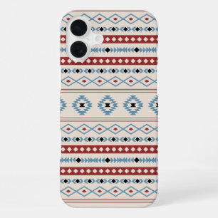 Aztec Blue Red Black Cream Mixed Motifs Muster iPhone 16 Plus Hülle