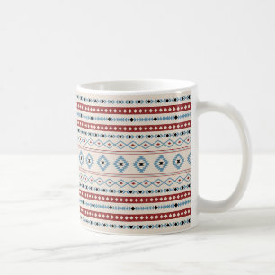 Aztec Blue Red Black Cream Mixed Motifs Muster Kaffeetasse
