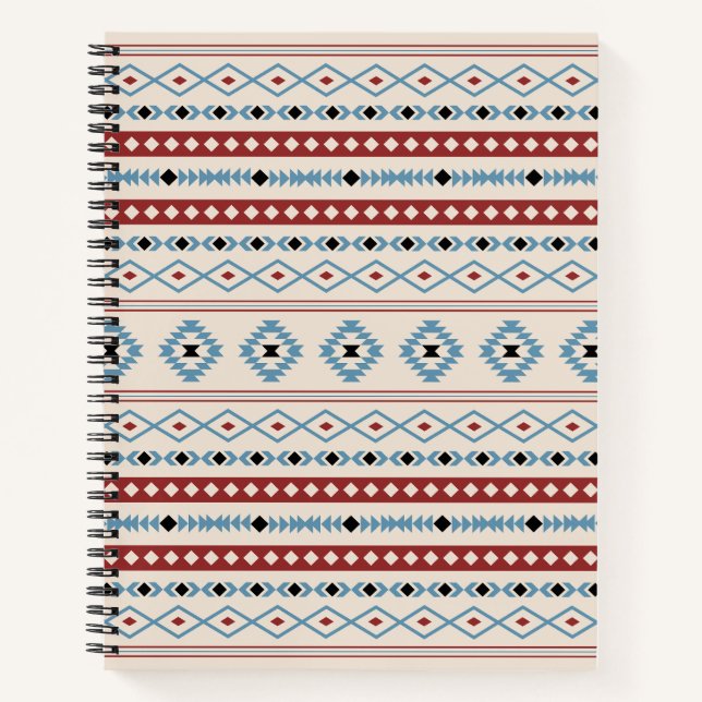 Aztec Blue Red Black Cream Mixed Motifs Muster Notizbuch (Vorderseite)