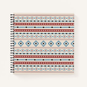 Aztec Blue Red Black Cream Mixed Motifs Muster Notizbuch