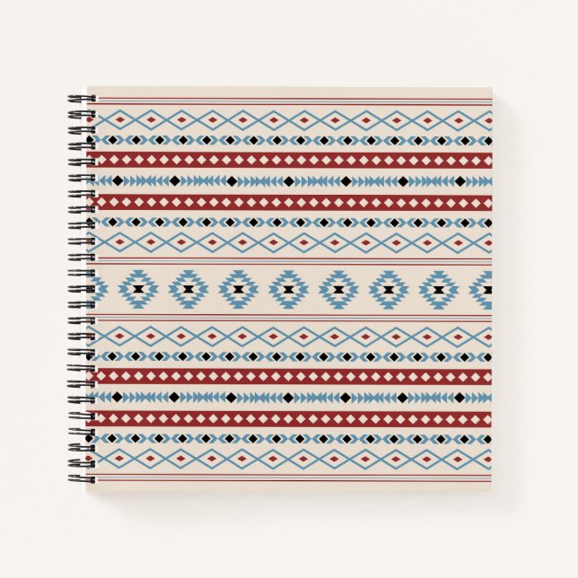 Aztec Blue Red Black Cream Mixed Motifs Muster Notizbuch (Vorderseite)