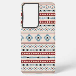 Aztec Blue Red Black Cream Mixed Motifs Muster Samsung Galaxy Hülle