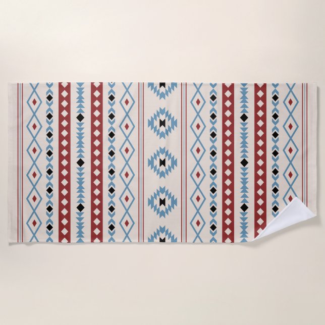 Aztec Blue Red Black Cream Mixed Motifs Muster Strandtuch (Vorderseite)