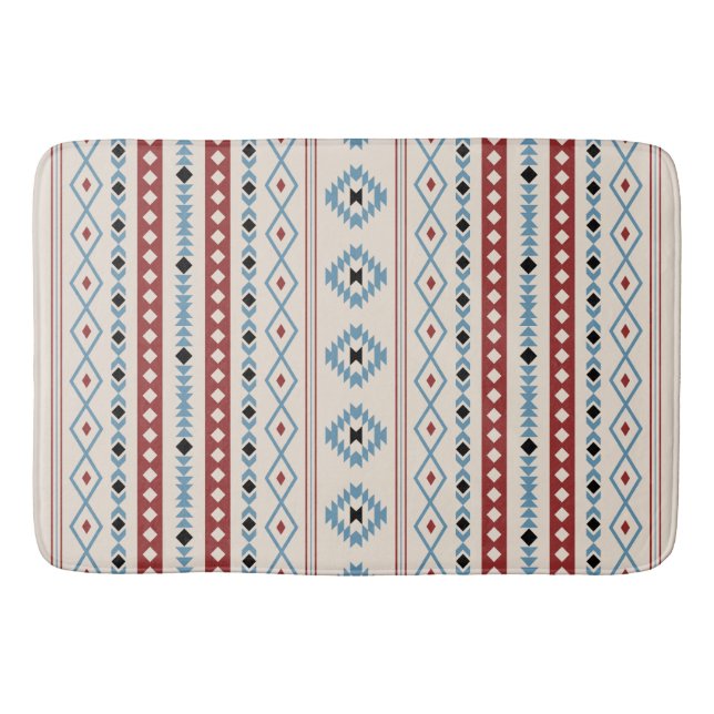 Aztec Blue Red Black Cream Mixed Motifs V Muster Badematte (Vorderseite)