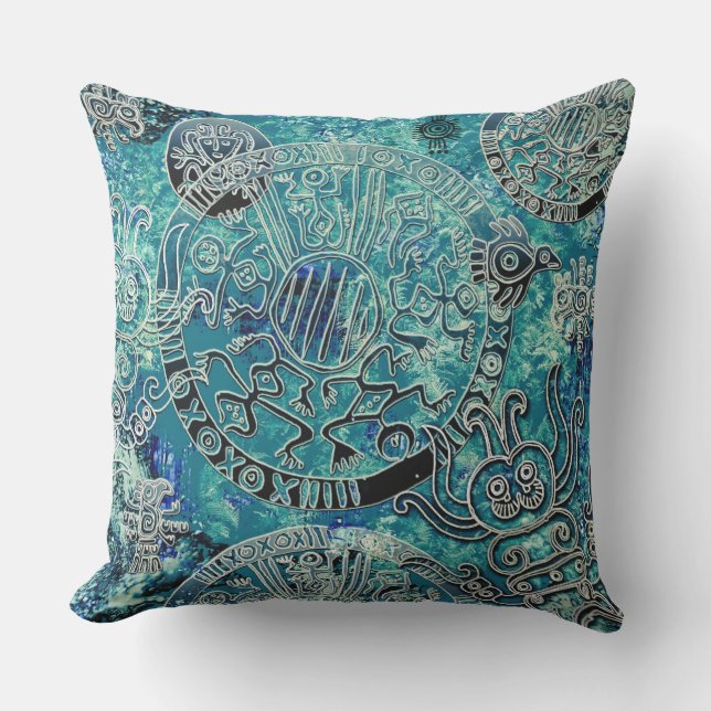 Aztec Blues Outdoor Throw Kissen 20" x 20" (Vorderseite)