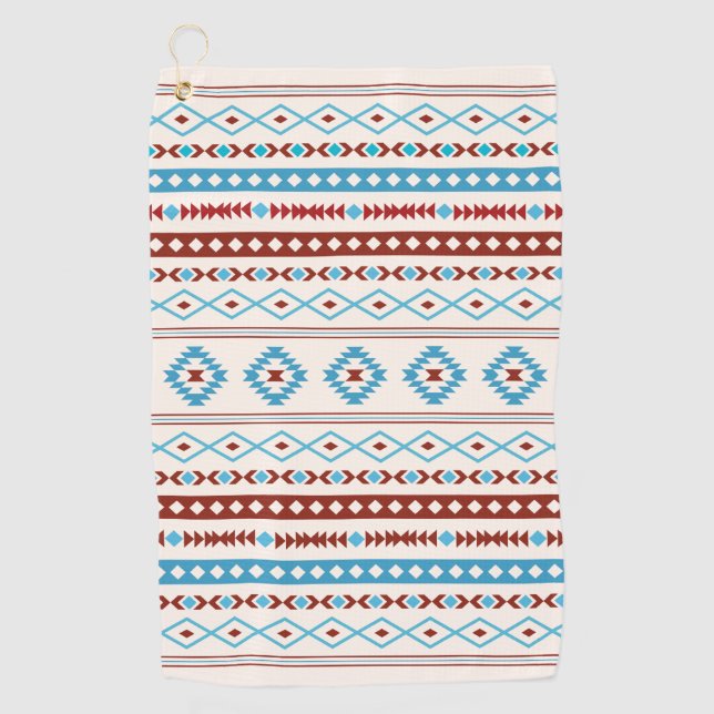 Aztec Blues Red Cream Mixed Motifs Muster Golfhandtuch (Vorderseite)