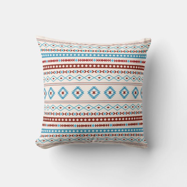 Aztec Blues Red Cream Mixed Motifs Muster Kissen (Vorderseite)