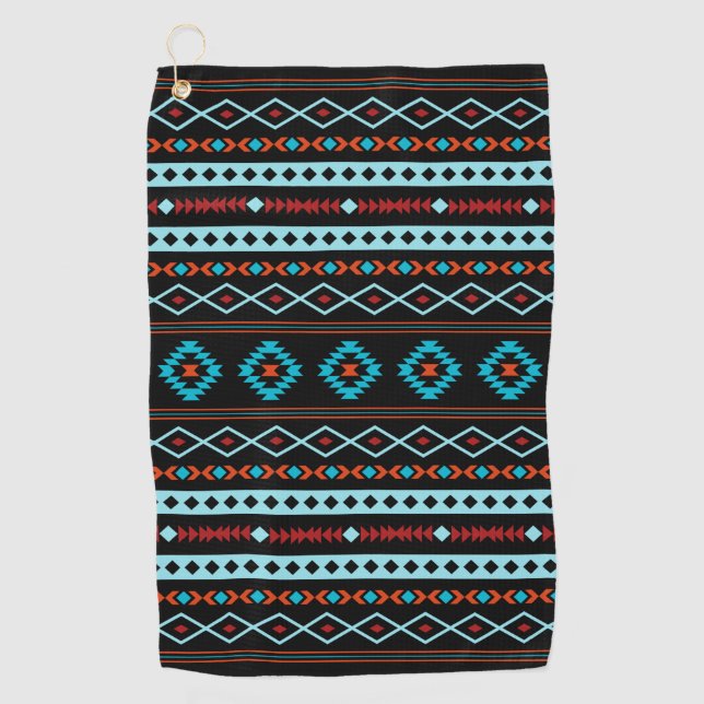 Aztec Blues Reds Black Mixed Motifs Muster Golfhandtuch (Vorderseite)