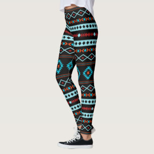 Aztec Blues Reds Black Mixed Motifs-Muster Leggings