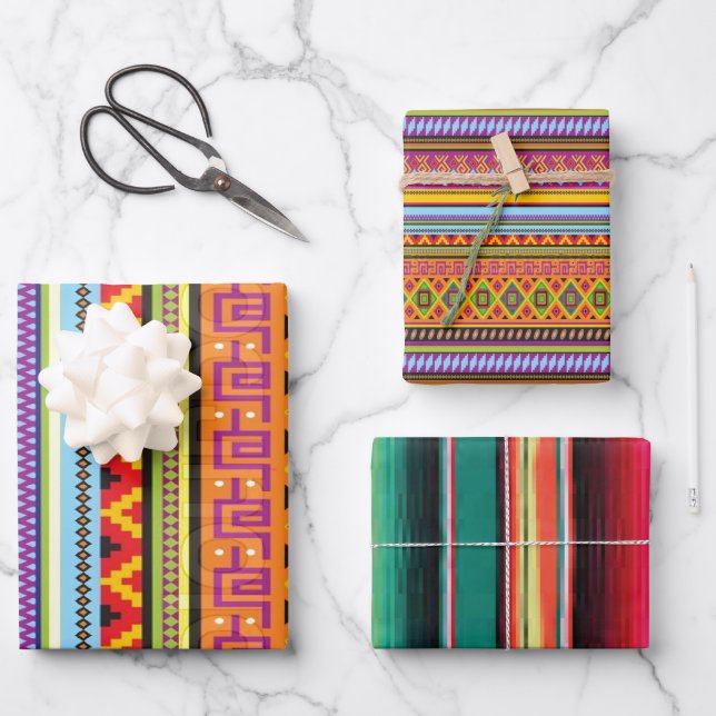Aztec Boho Geometrie Geschenkpapier Set (Vorderseite)