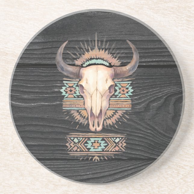 Aztec Boho Skull Getränkeuntersetzer (Vorne)