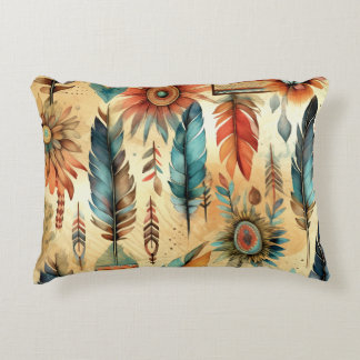 Aztec Boho Tribal Blue Feathers Dekokissen