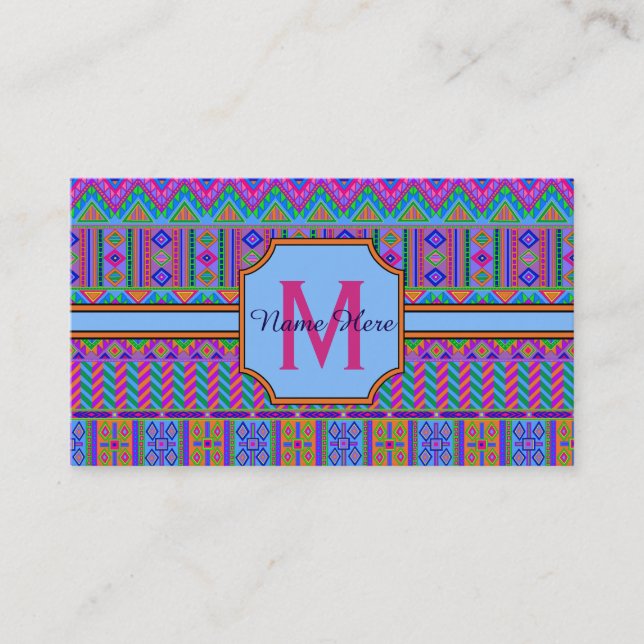 Aztec Bright Tribal Monogram Business oder Persona Visitenkarte (Vorderseite)
