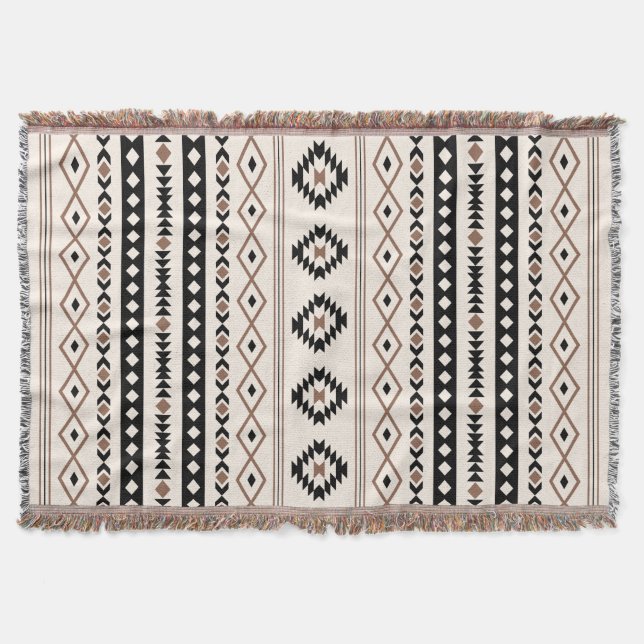 Aztec Brown Black Cream Mixed Motifs Muster Decke (Vorderseite)