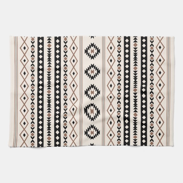 Aztec Brown Black Cream Mixed Motifs Muster Geschirrtuch (Horizontal)