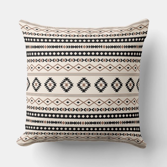 Aztec Brown Black Cream Mixed Motifs Muster Kissen (Vorderseite)