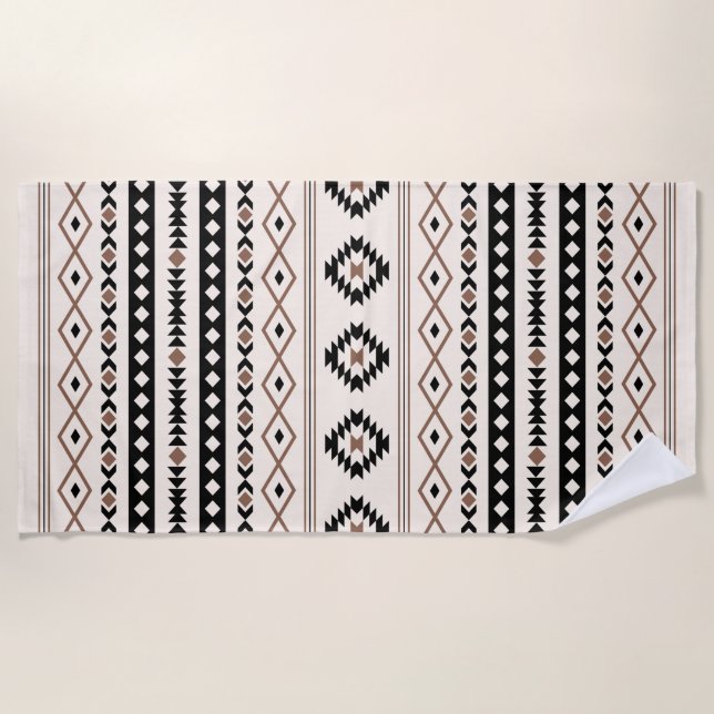Aztec Brown Black Cream Mixed Motifs Muster Strandtuch (Vorderseite)