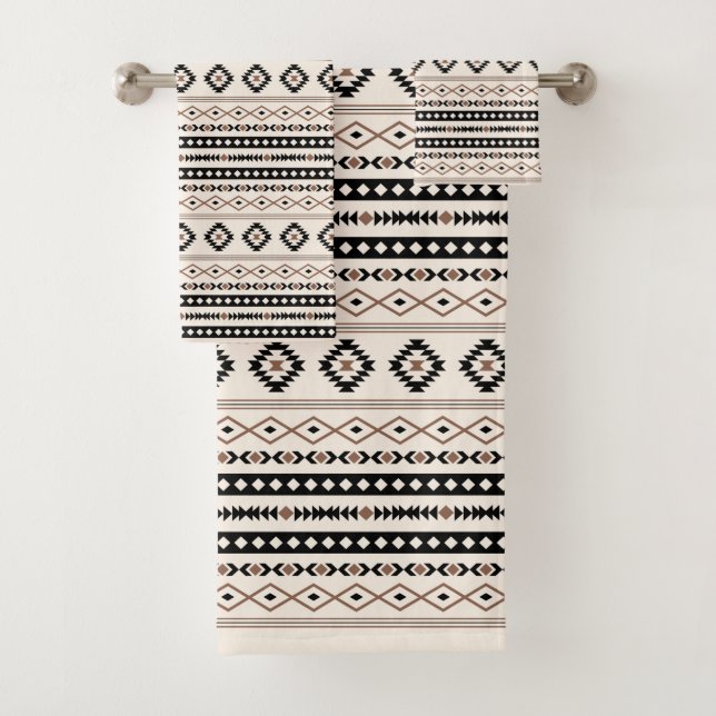 Aztec Brown Black Cream Mixed Motifs Rpt Muster Badhandtuch Set (Insitu)