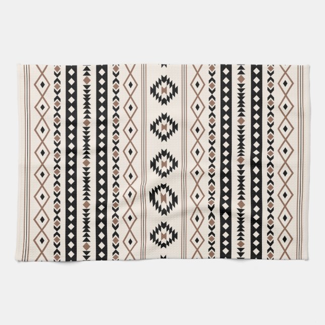 Aztec Brown Black Cream Mixed Motifs V Muster Geschirrtuch (Horizontal)