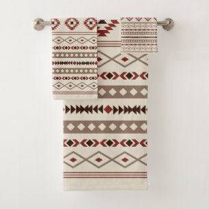 Aztec Browns Rust Cream Mixed Motifs-Muster Badhandtuch Set