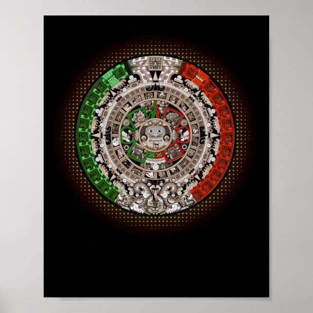 Aztec Calendar Sun Stone Mexican Art Carving Poster (Vorne)