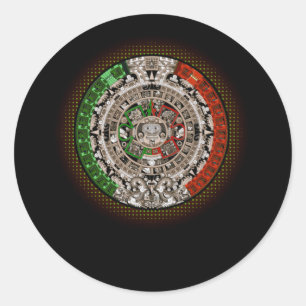 Aztec Calendar Sun Stone Mexican Art Carving Runder Aufkleber